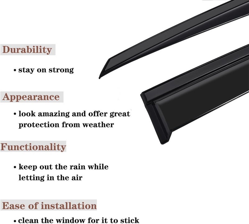 Vesul Compatible with Ford Bronco Sport 2021-2025 Rain Guards Wind Deflectors Anti-Rain Window Visors with Tape 304 Stainless Steel Trim–Noise Reduction&All-Weather Protection Outside Channel - Image 3